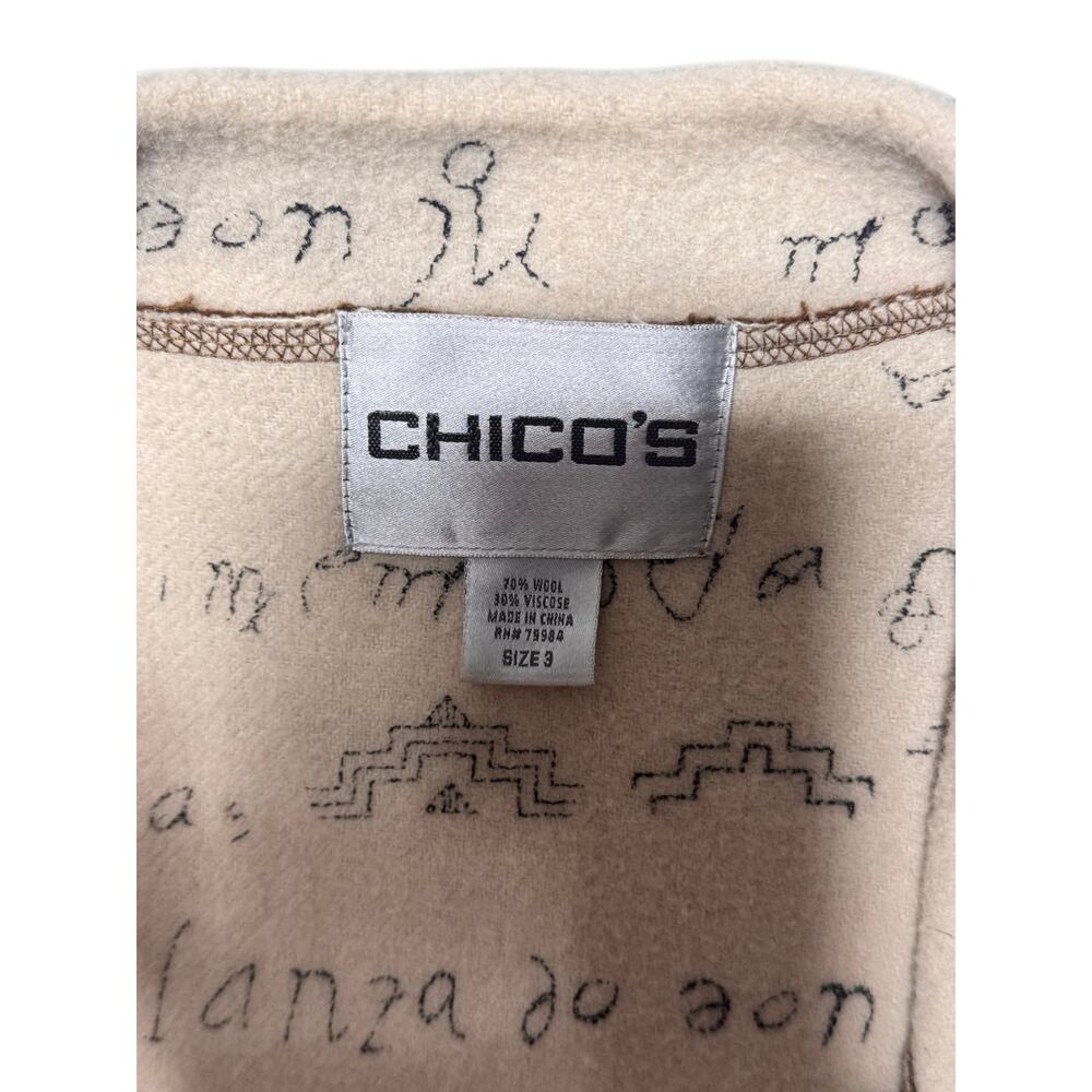 Chico's Tailored Jacket Women's 3 Brown Writing Scriptures Print Button Front - Picture 14 of 15